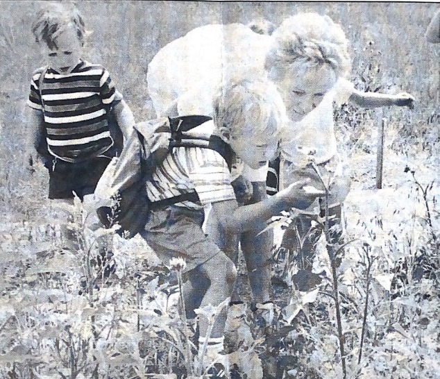 1986, Jean Pilon and student on a summer nature walk